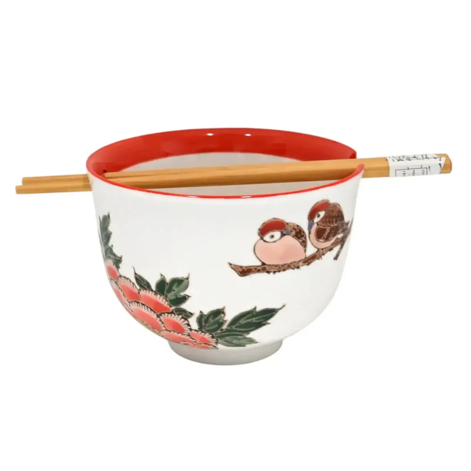 Bowl - Twin Sparrows Botan Peony w/Chopsticks - BCH525-SZM3