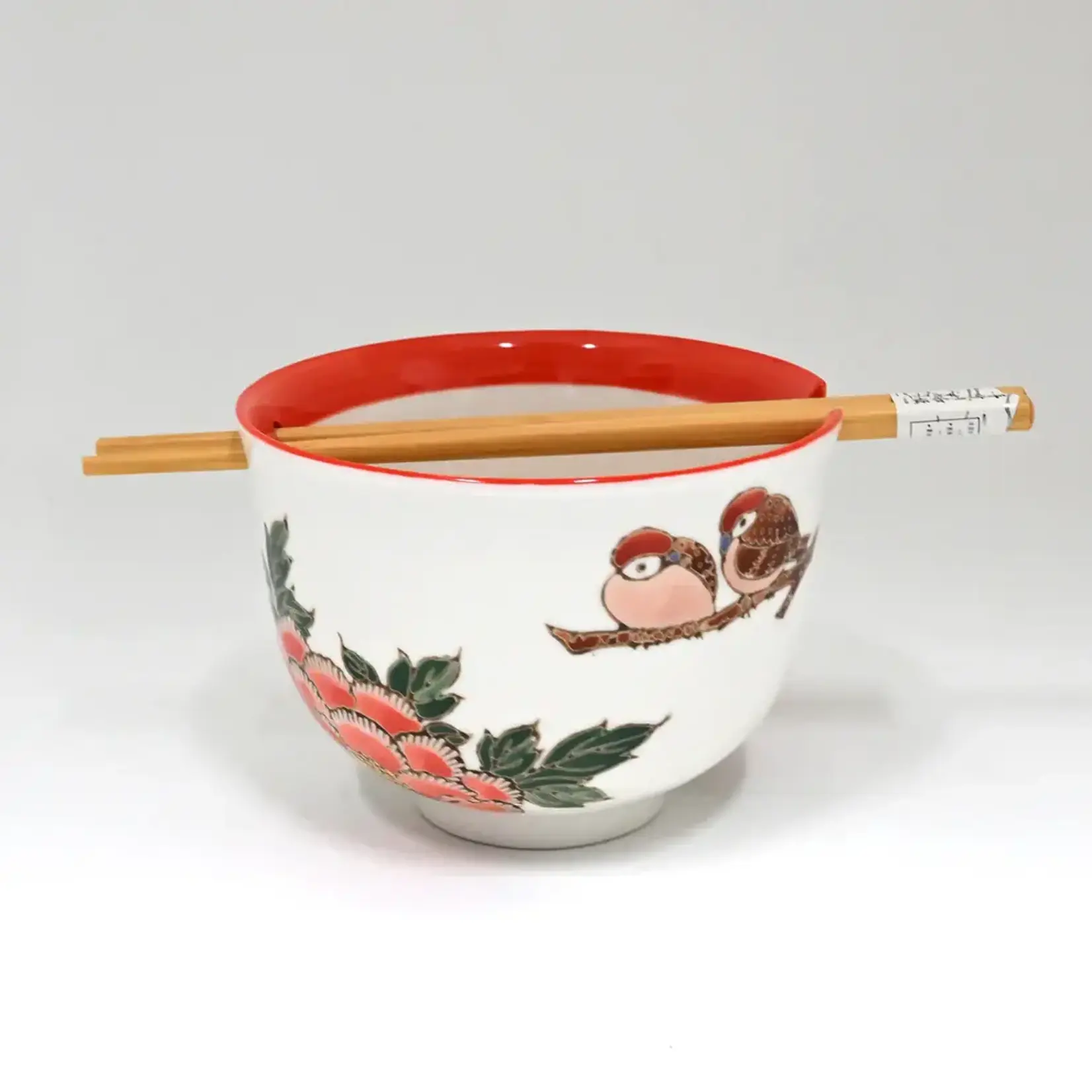 Bowl - Twin Sparrows Botan Peony w/Chopsticks - BCH525-SZM3