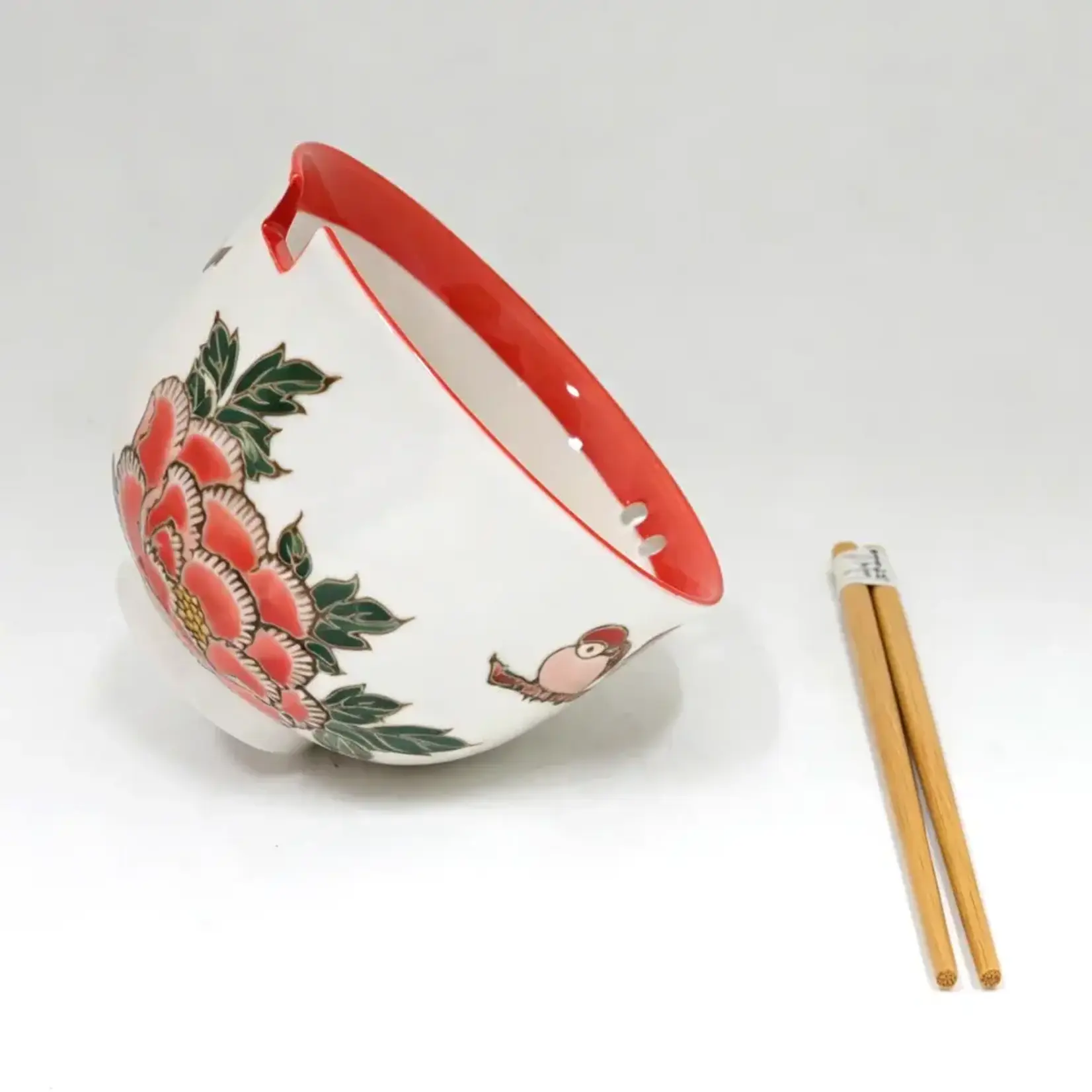 Bowl - Twin Sparrows Botan Peony w/Chopsticks - BCH525-SZM3