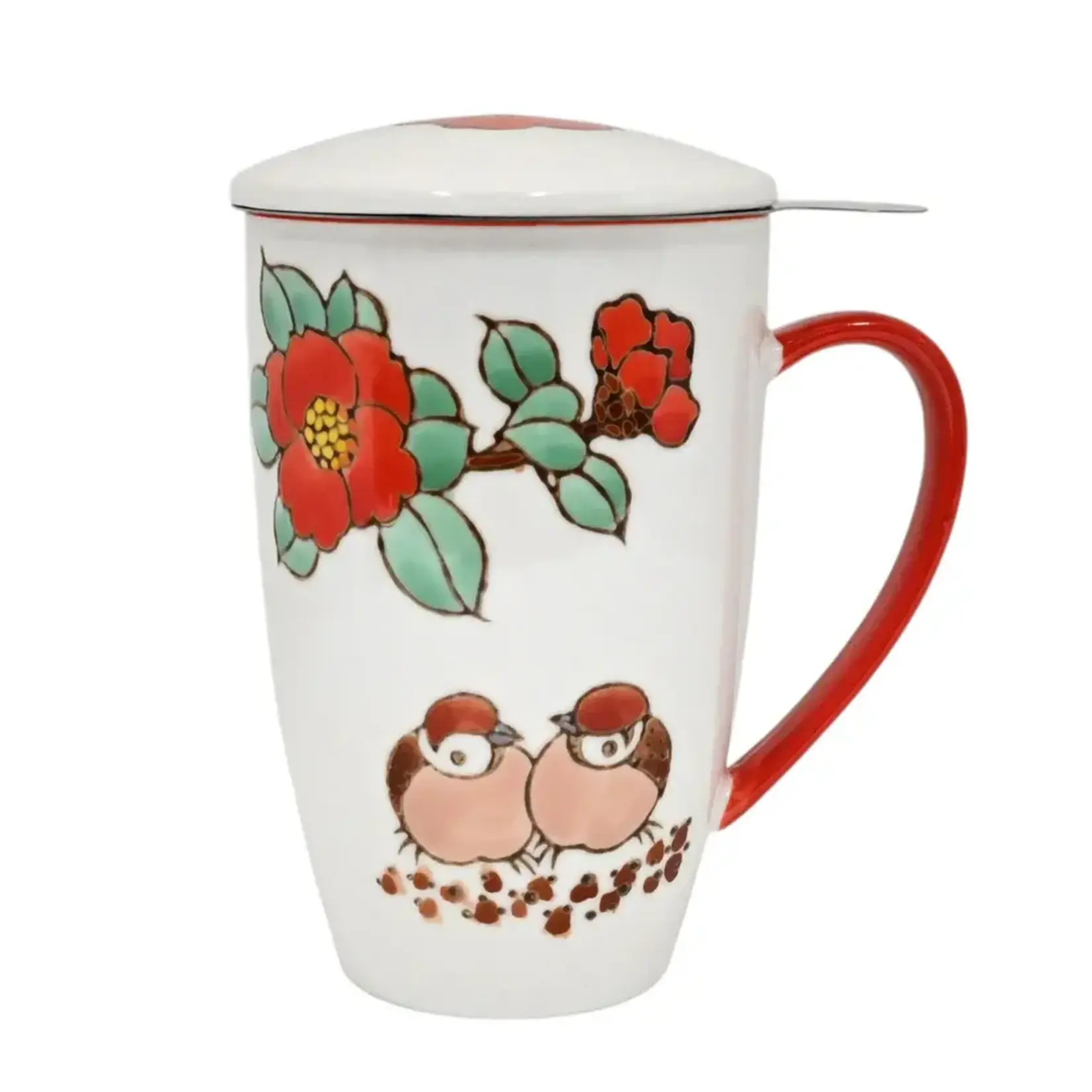 Mug - w/Lid & Strainer 15oz - Twin Sparrows Tsubaki Camellia TMS15-SZM4