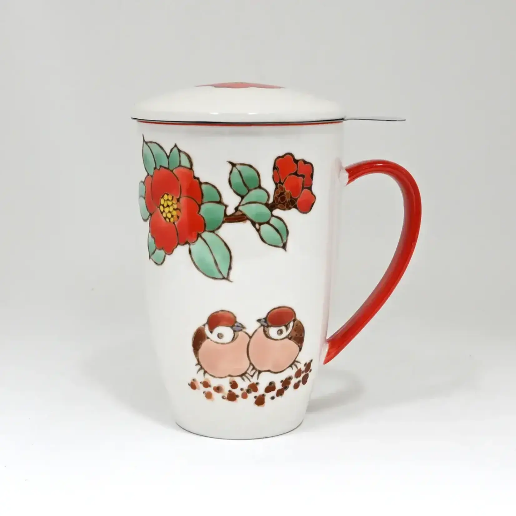 Mug - w/Lid & Strainer 15oz - Twin Sparrows Tsubaki Camellia TMS15-SZM4