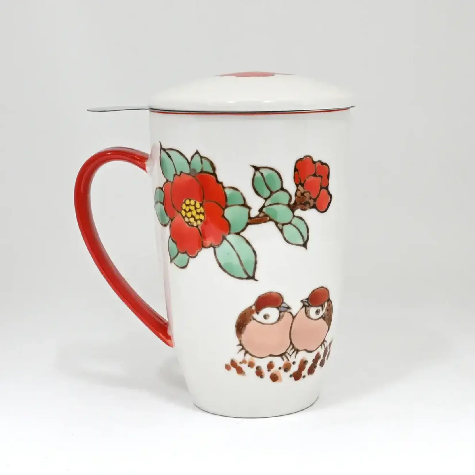 Mug - w/Lid & Strainer 15oz - Twin Sparrows Tsubaki Camellia TMS15-SZM4