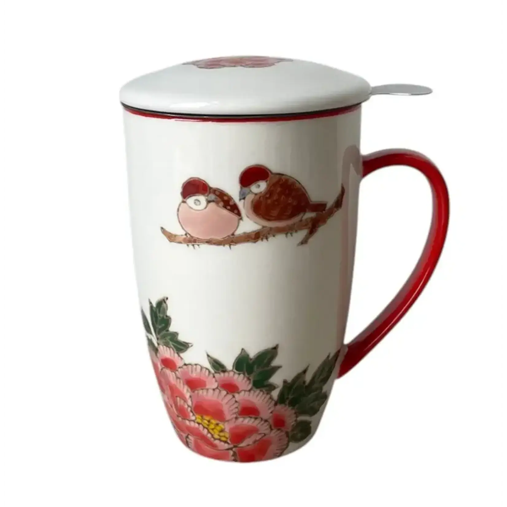 Mug - w/Lid & Strainer 15oz - Twin Sparrows Botan Peony TMS15-SZM3