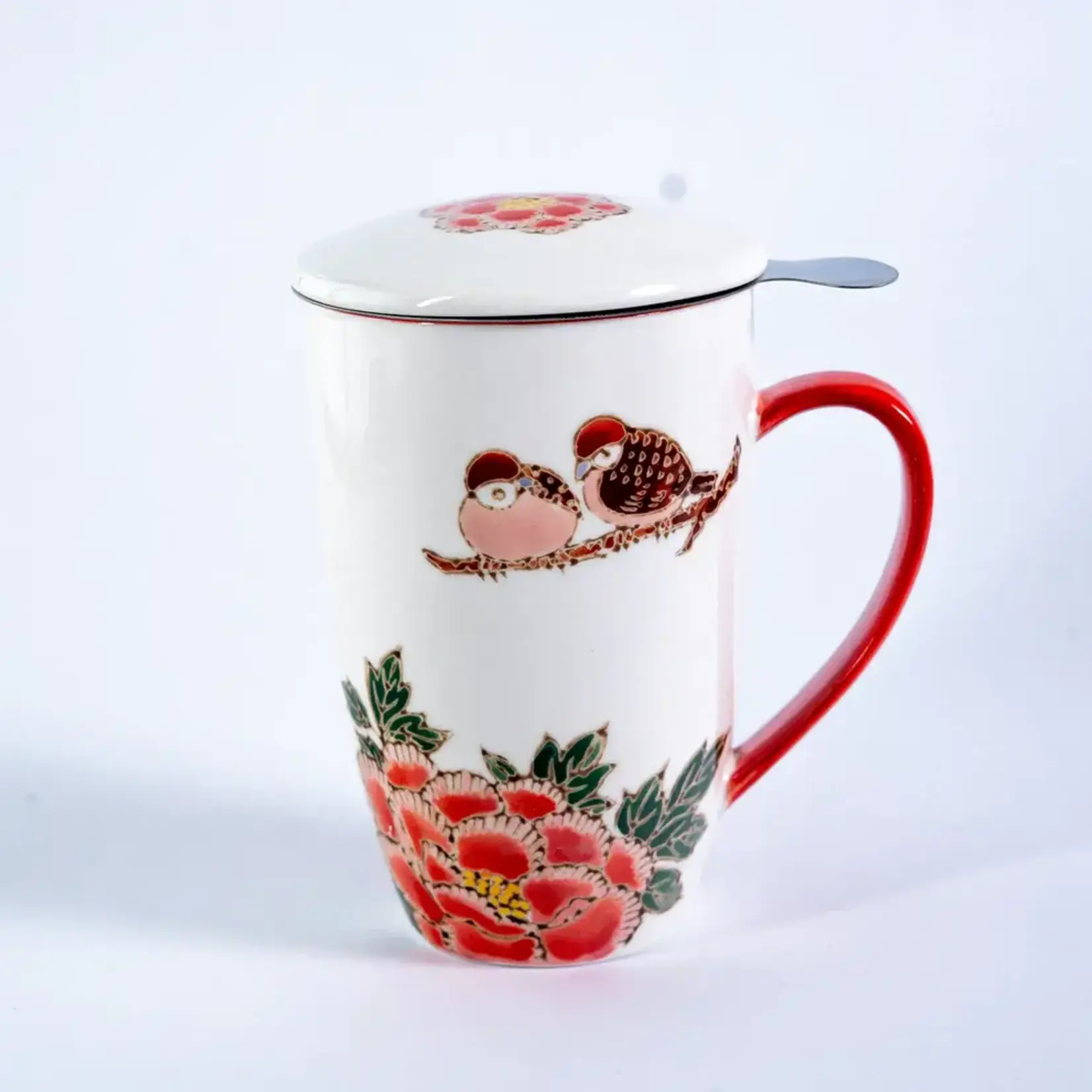 Mug - w/Lid & Strainer 15oz - Twin Sparrows Botan Peony TMS15-SZM3