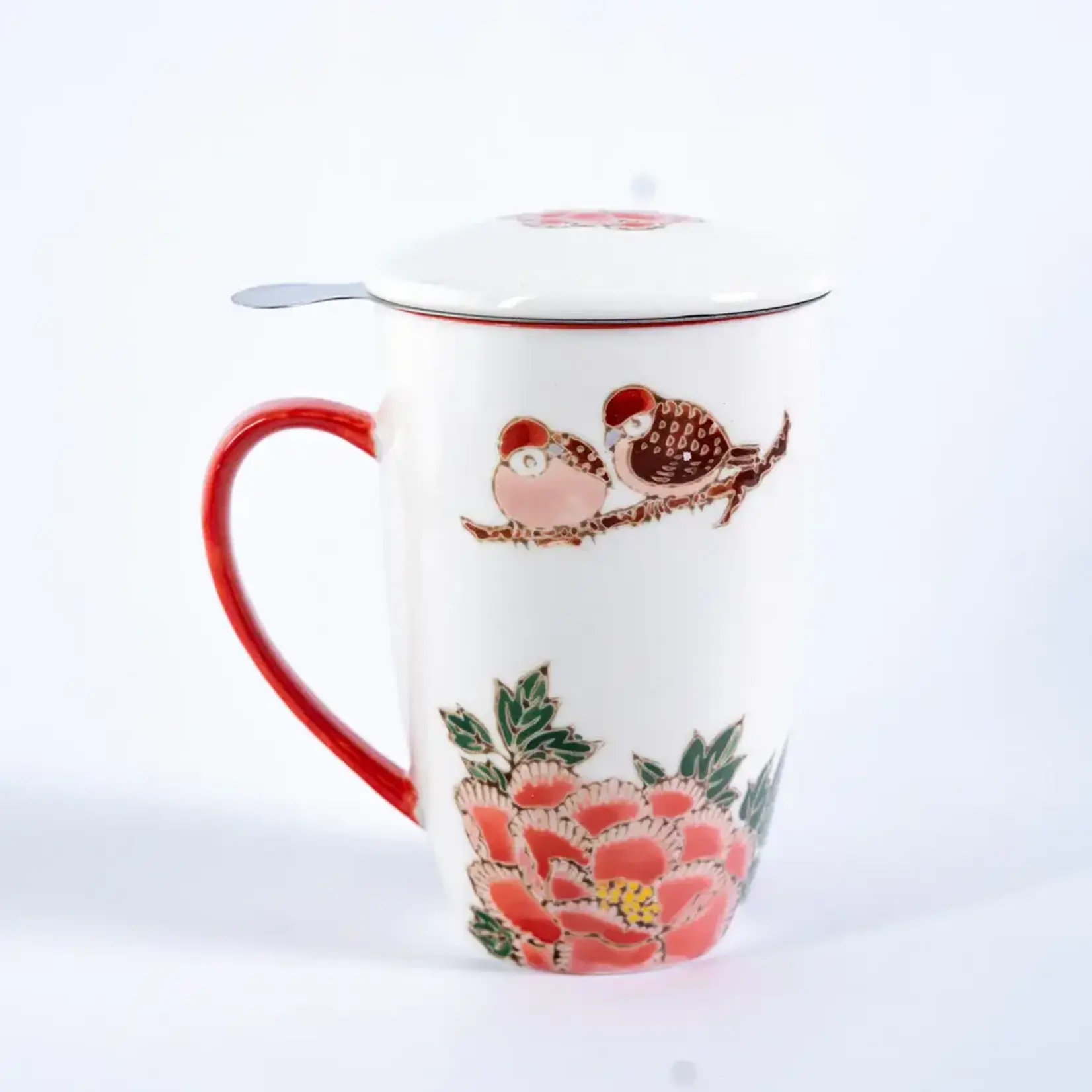 Mug - w/Lid & Strainer 15oz - Twin Sparrows Botan Peony TMS15-SZM3
