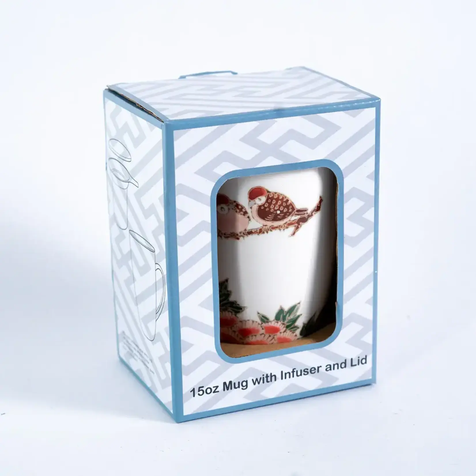 Mug - w/Lid & Strainer 15oz - Twin Sparrows Botan Peony TMS15-SZM3