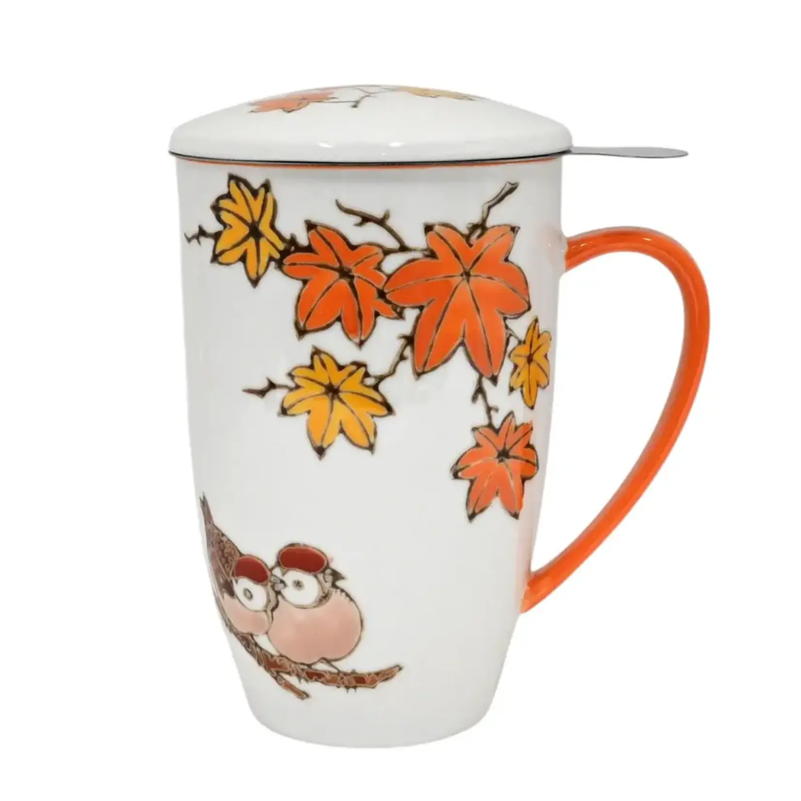Mug - w/Lid & Strainer 15oz - Twin Sparrows Maple Leaves TMS15-SZM2