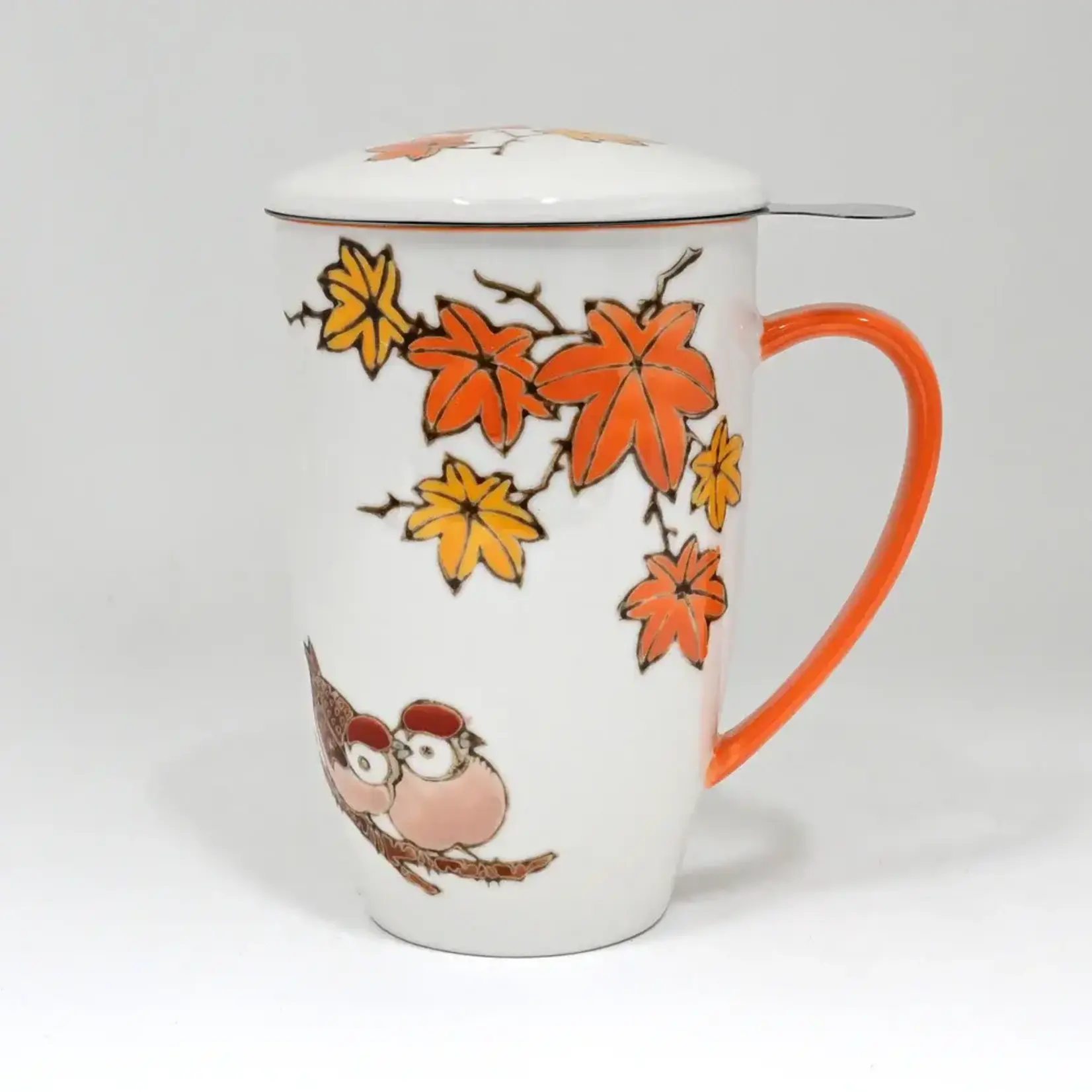 Mug - w/Lid & Strainer 15oz - Twin Sparrows Maple Leaves TMS15-SZM2
