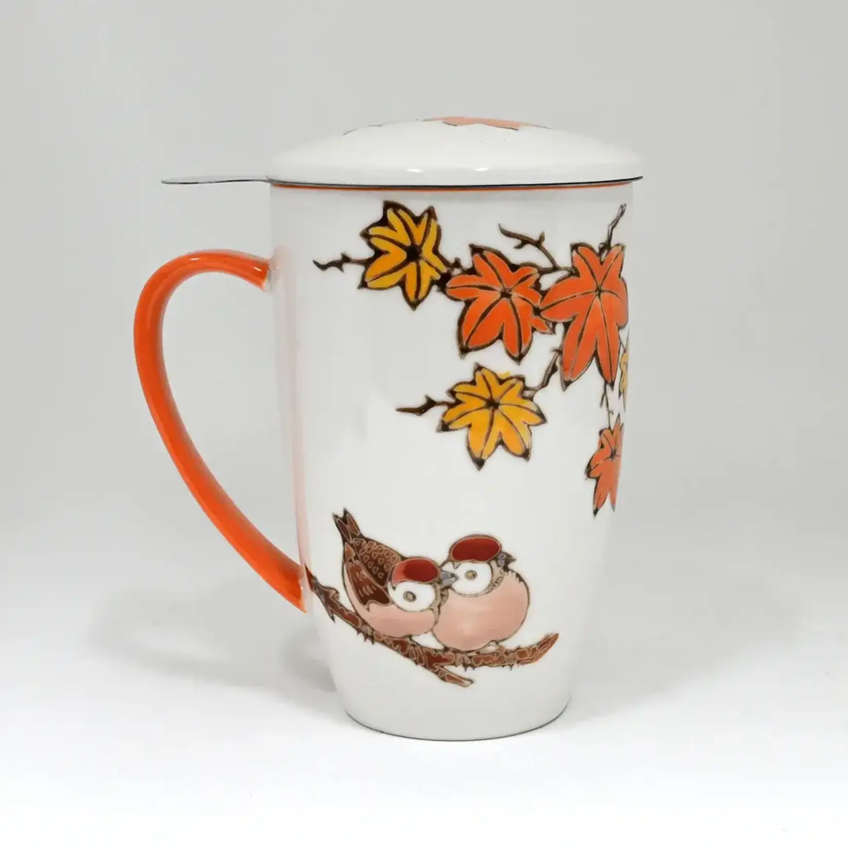 Mug - w/Lid & Strainer 15oz - Twin Sparrows Maple Leaves TMS15-SZM2
