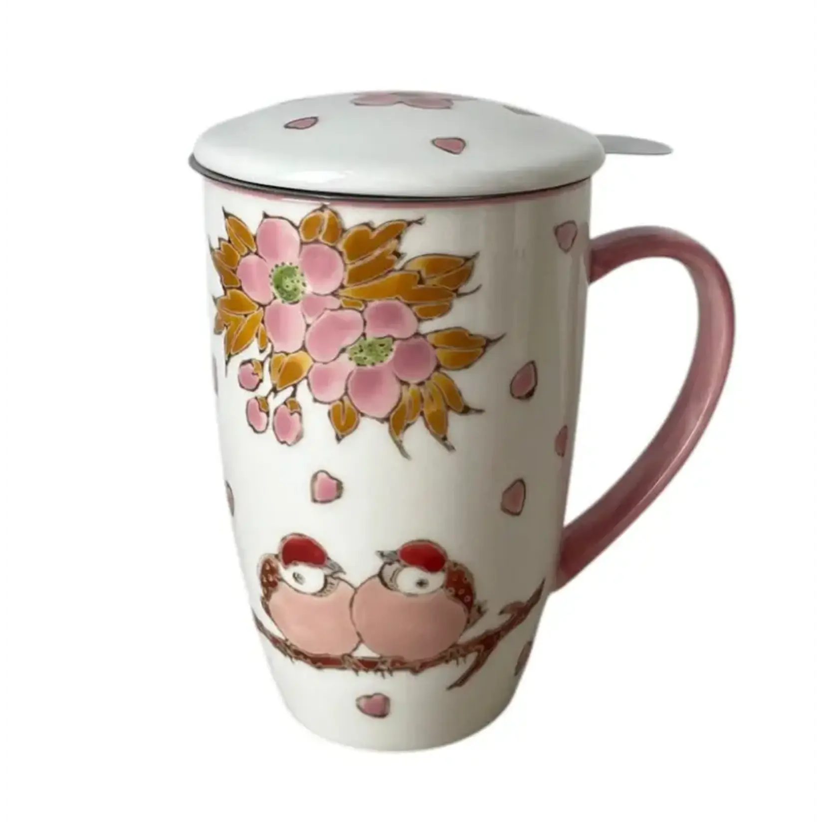 Mug - w/Lid & Strainer 15oz - Twin Sparrows Cherry Blossoms TMS15-SZM1