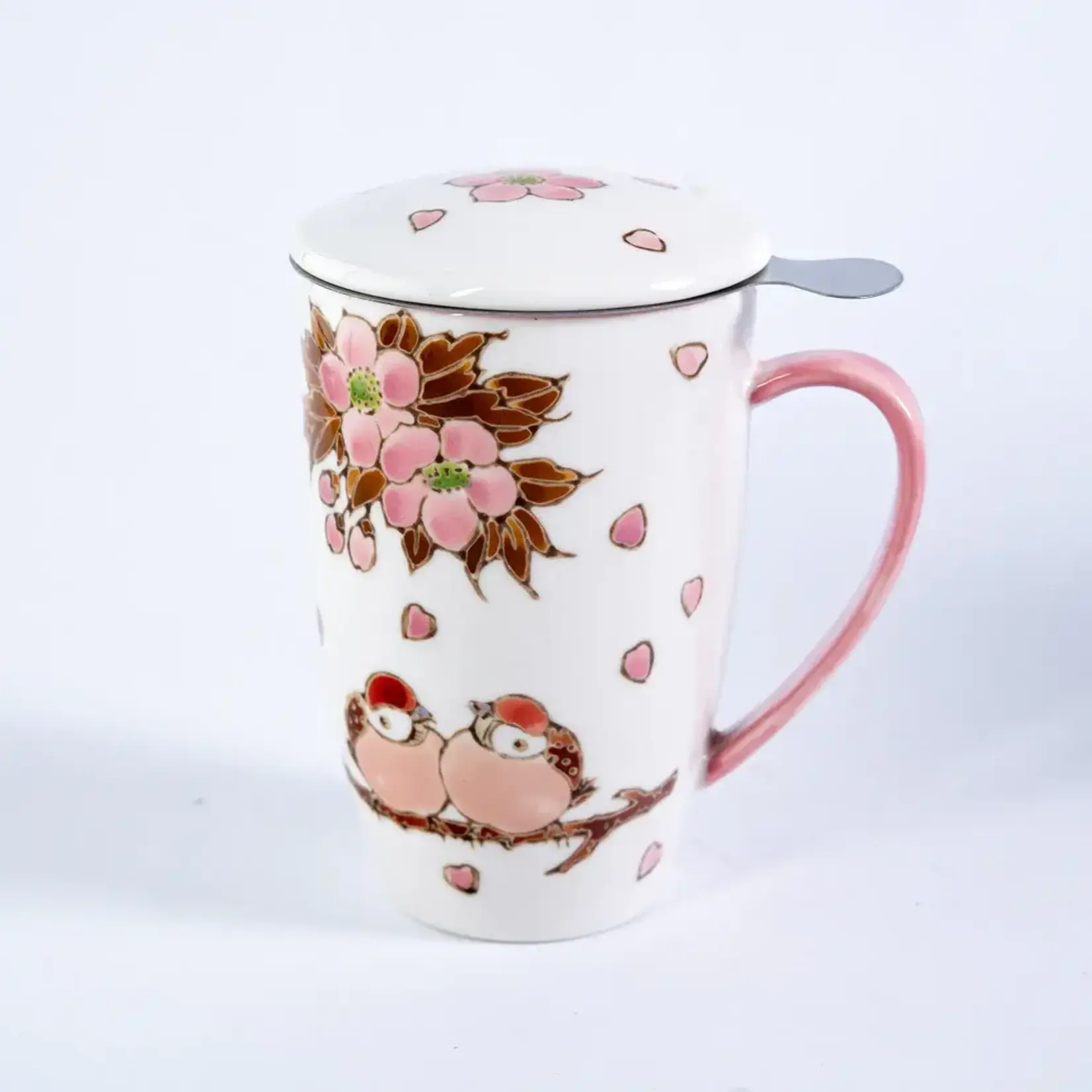 Mug - w/Lid & Strainer 15oz - Twin Sparrows Cherry Blossoms TMS15-SZM1