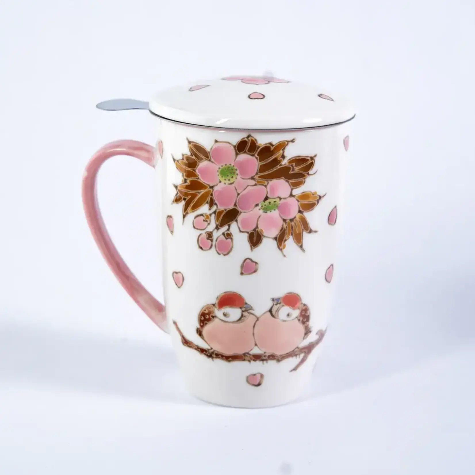 Mug - w/Lid & Strainer 15oz - Twin Sparrows Cherry Blossoms TMS15-SZM1