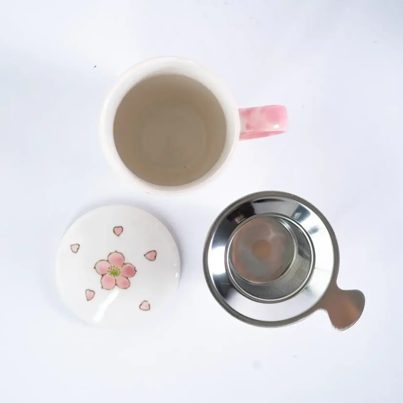 Mug - w/Lid & Strainer 15oz - Twin Sparrows Cherry Blossoms TMS15-SZM1