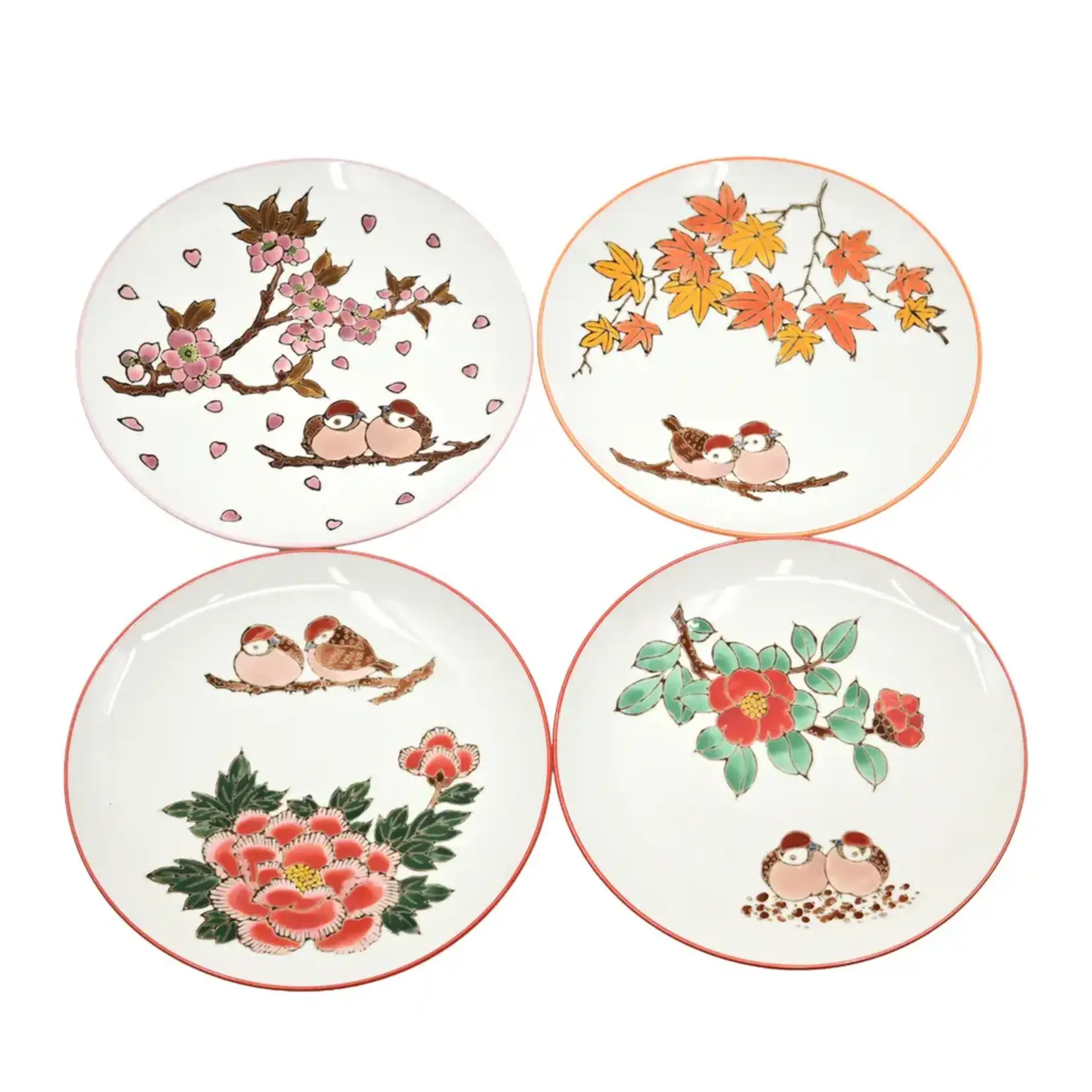 Plate - 4pcs Set 7.5"D - Twin Sparrows Collection PGS4-SZM