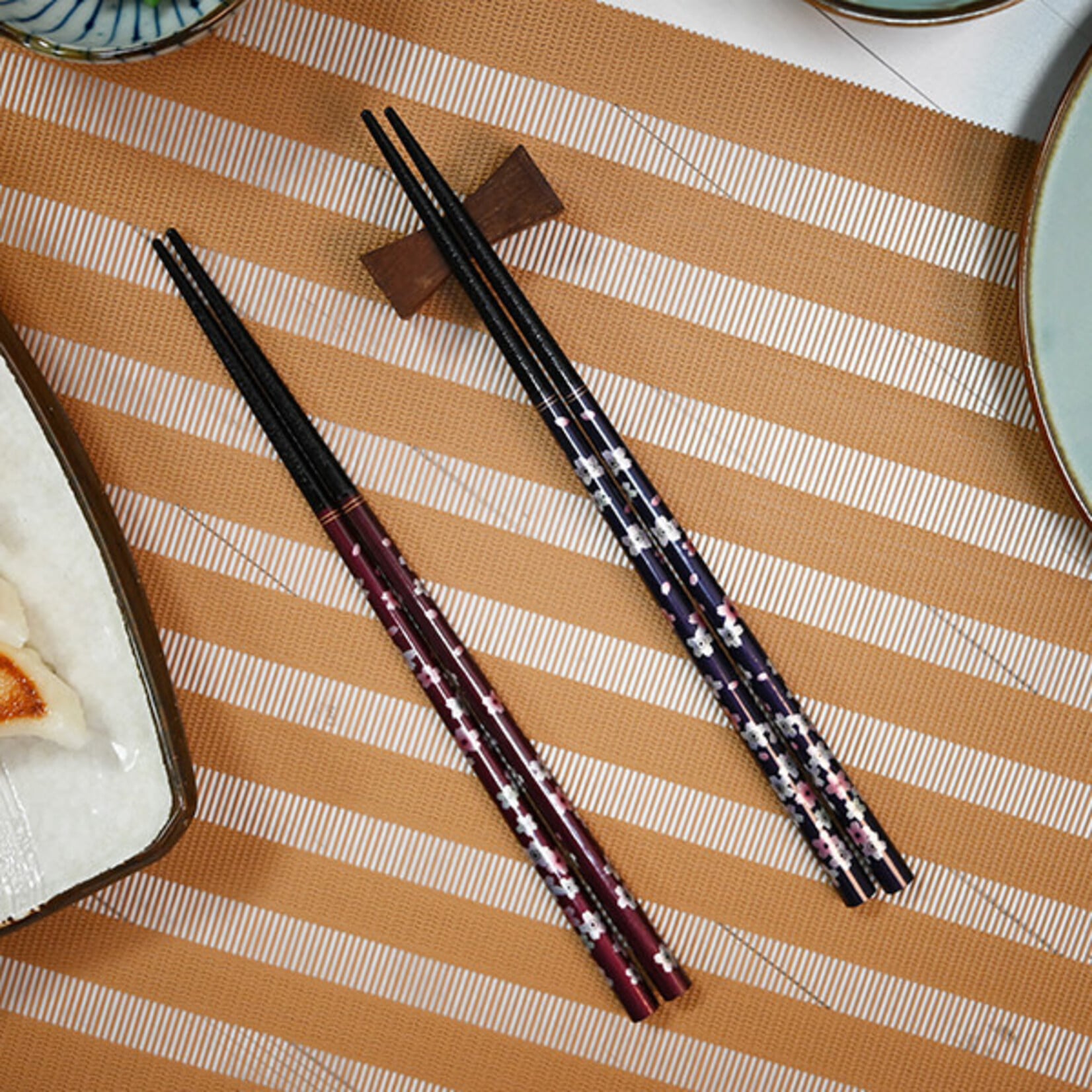 Chopsticks - Wooden 9" Flower Pattern - Navy Blue AW8821-NB