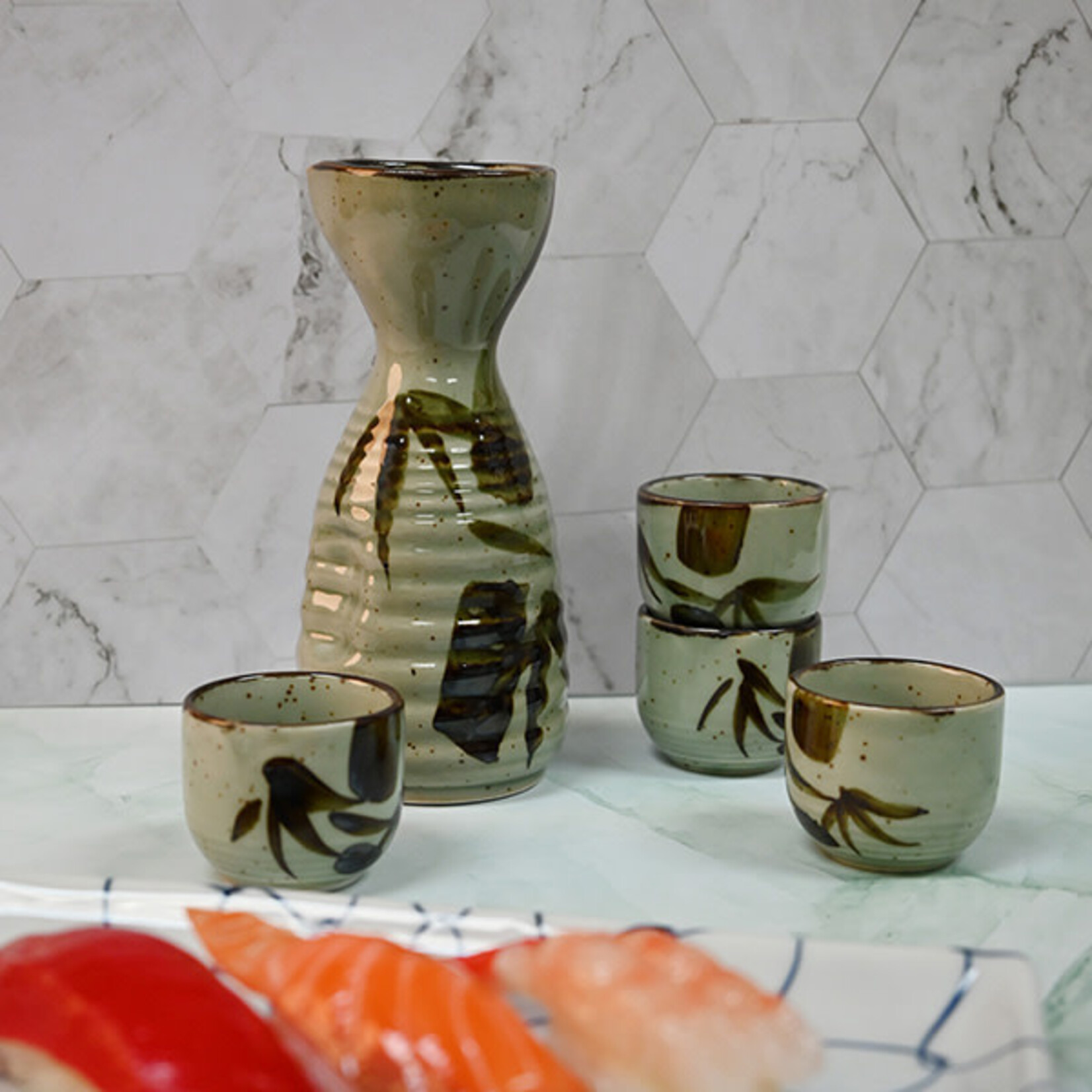 Sake Set 1:4 Green/Bamboo - SE70-BA