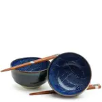 Bowl Set / 2 - Blue Aranami 5" w/Chopsticks J3477
