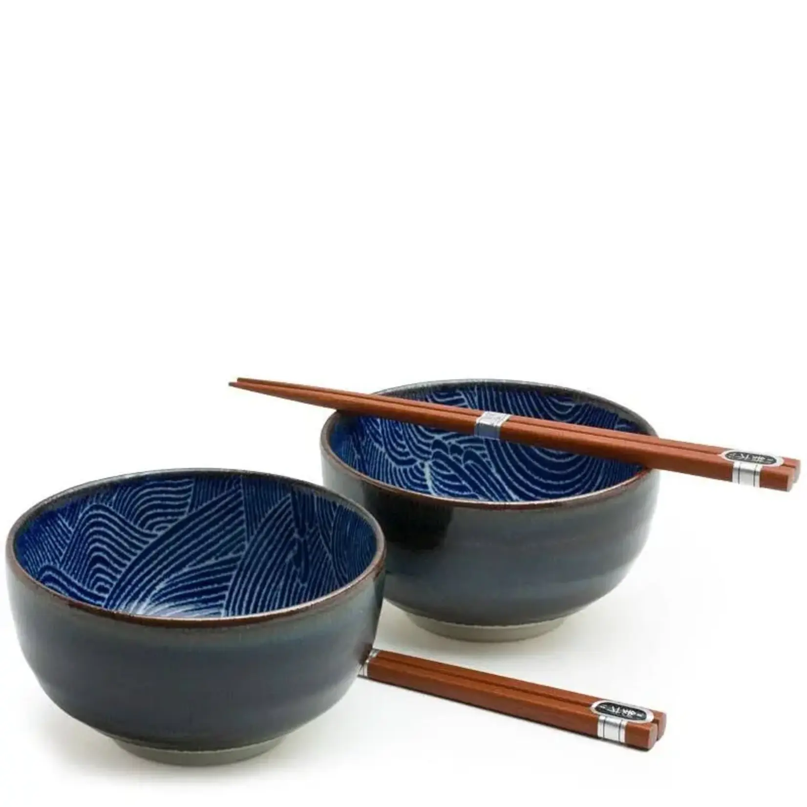 Bowl Set / 2 - Blue Aranami 5" w/Chopsticks J3477