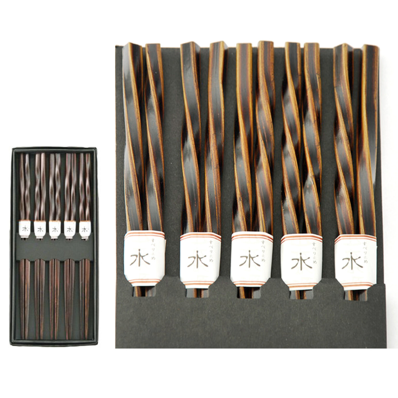 Chopsticks Set 5 Pairs Dark Brown Twist - CH120
