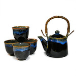 Tea Set 1:4 16 oz. Pot w/4 cups Blk with Blue - KA64-KY