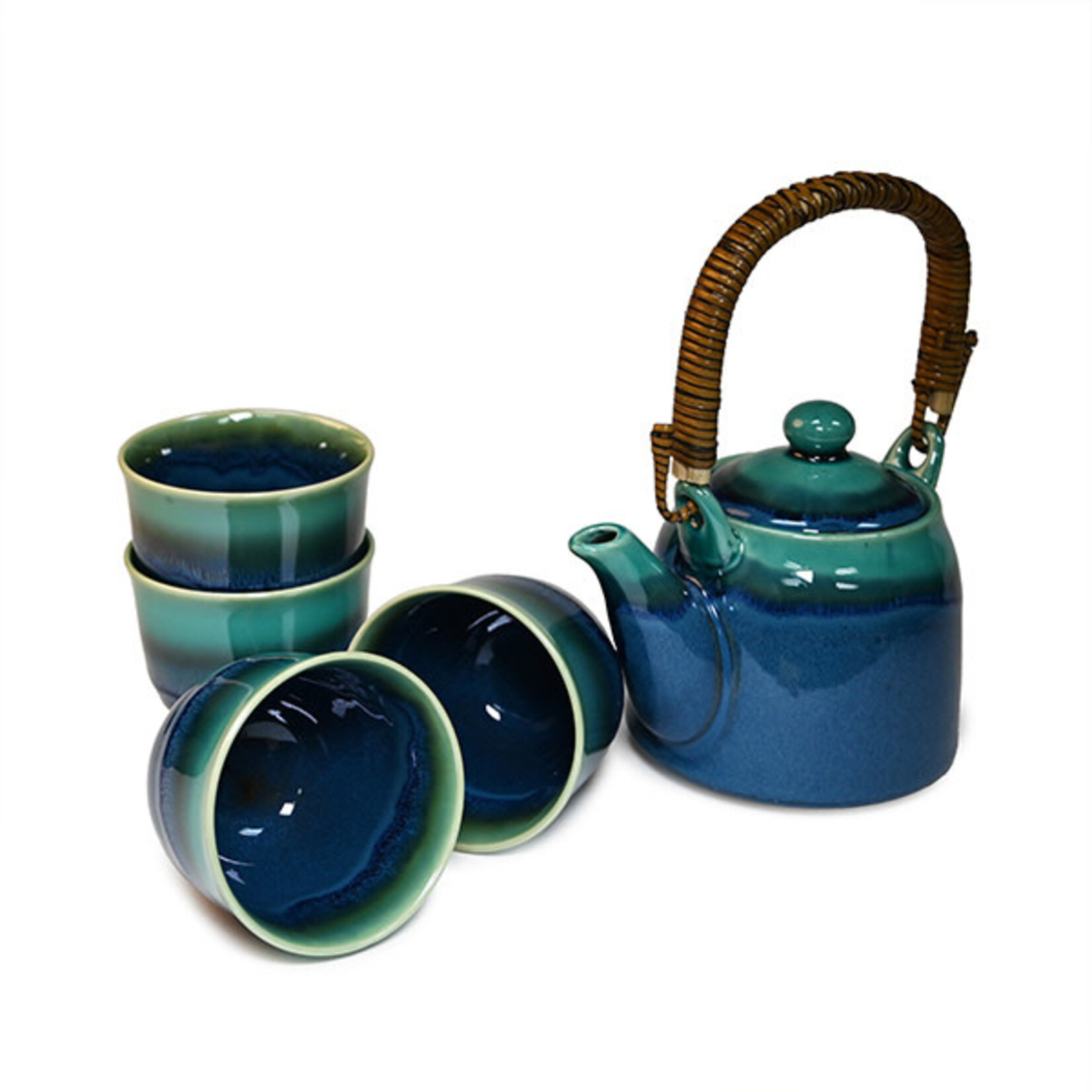 Tea Set 1:4 16 oz. Pot w/4 cups Blue with Turquoise - KA64-TK