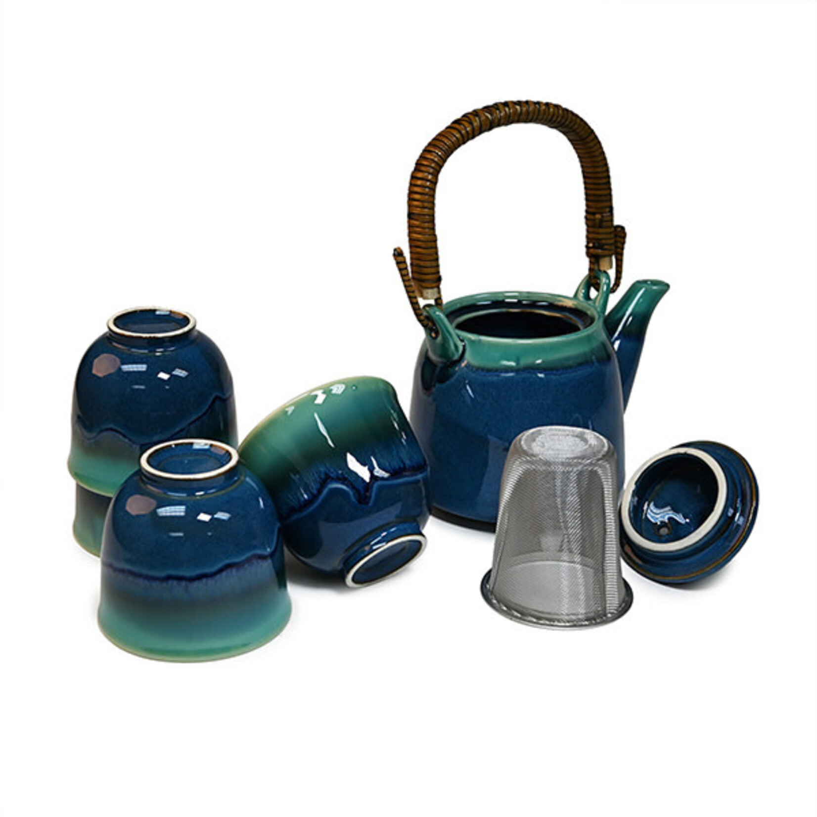 Tea Set 1:4 16 oz. Pot w/4 cups Blue with Turquoise - KA64-TK