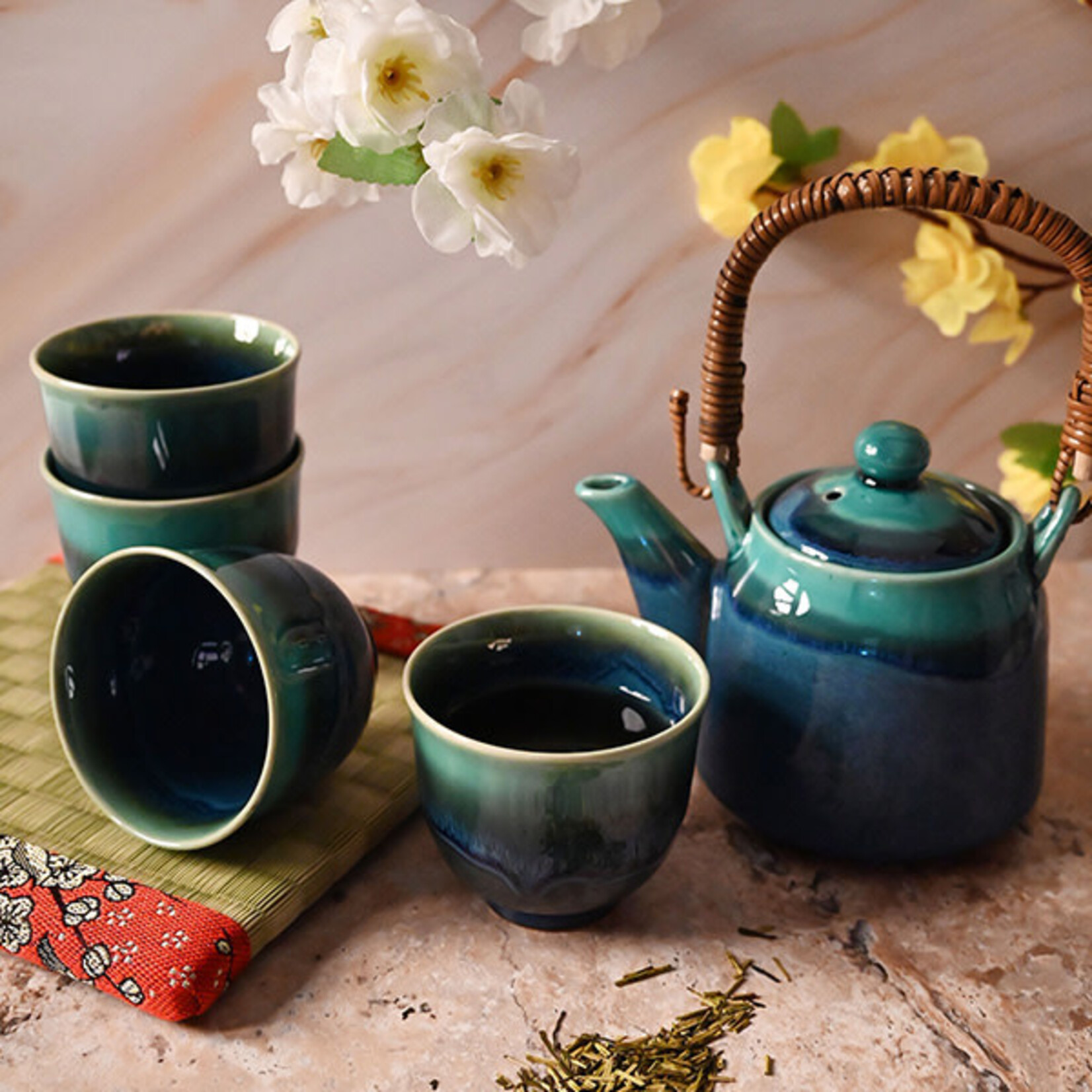 Tea Set 1:4 16 oz. Pot w/4 cups Blue with Turquoise - KA64-TK
