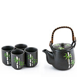 Tea Set 1:4 Pot w/4 cups Black w/Bamboo - TPS105