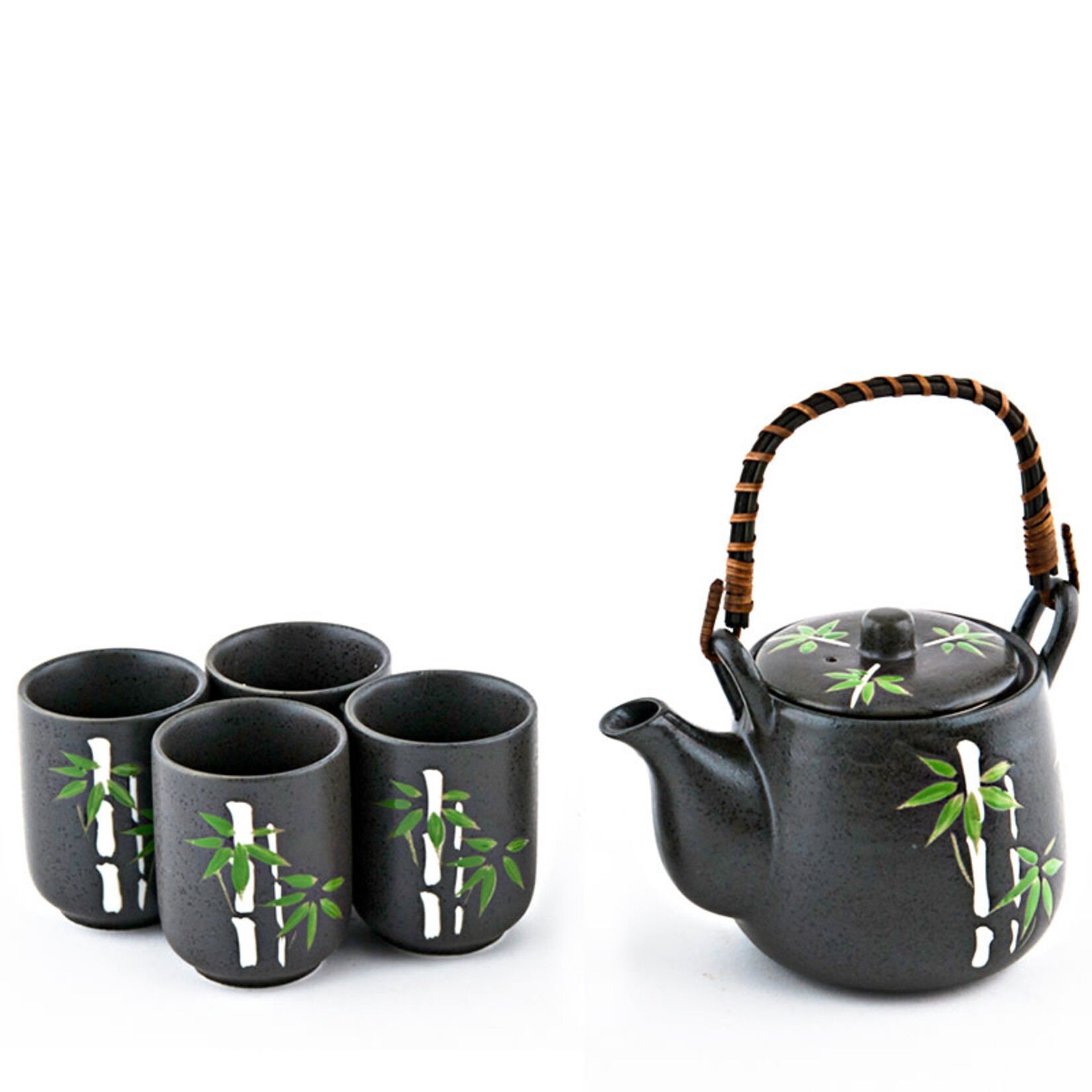 Tea Set 1:4 Pot w/4 cups Black w/Bamboo - TPS105