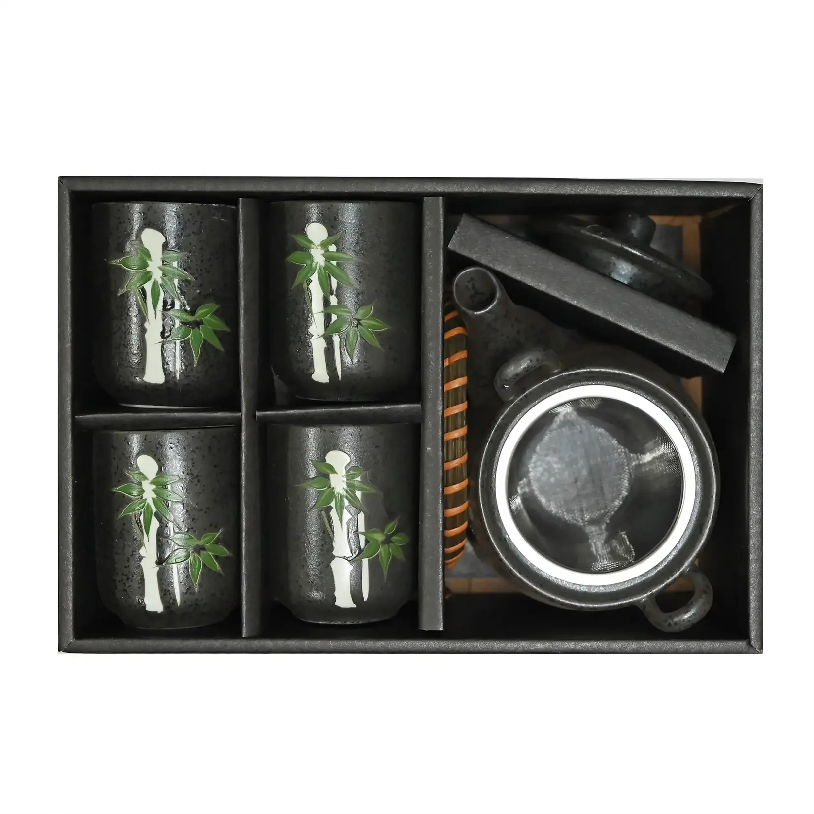 Tea Set 1:4 Pot w/4 cups Black w/Bamboo - TPS105