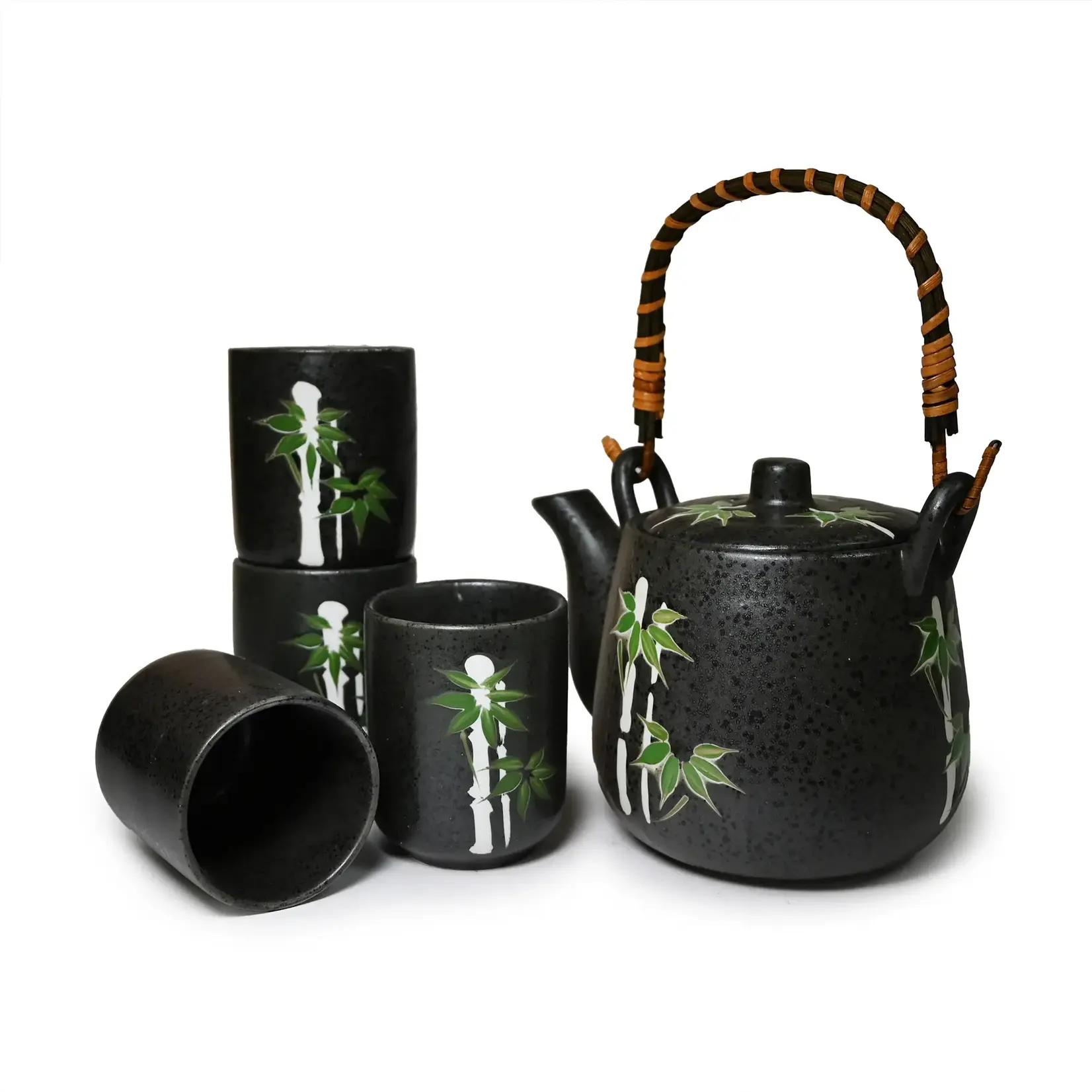 Tea Set 1:4 Pot w/4 cups Black w/Bamboo - TPS105
