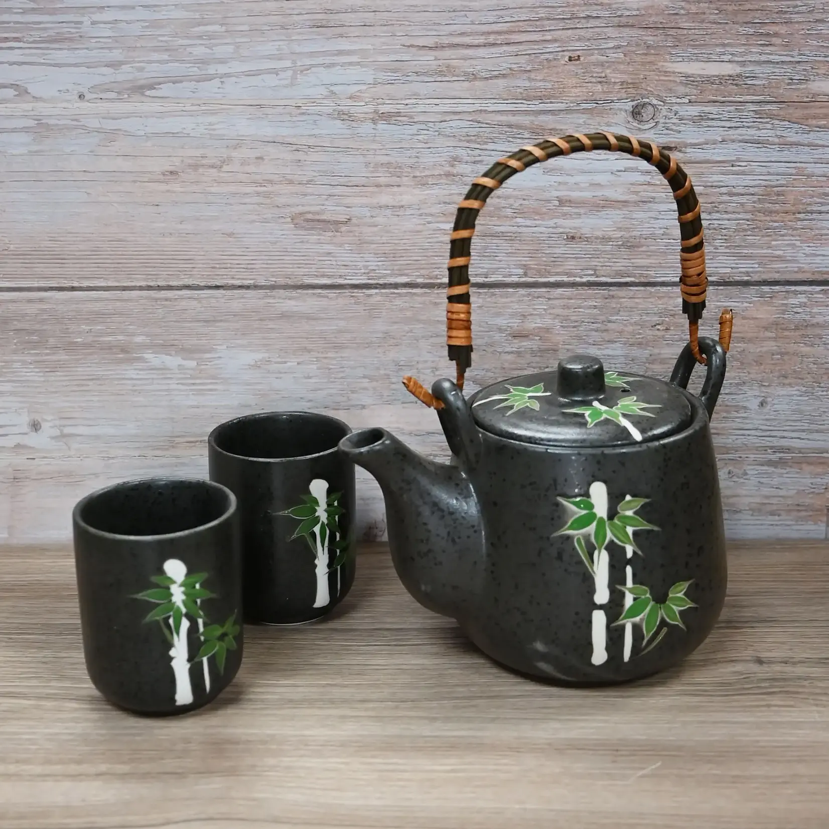 Tea Set 1:4 Pot w/4 cups Black w/Bamboo - TPS105