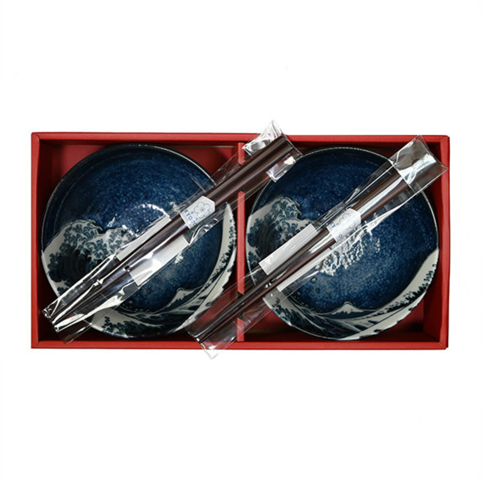 Bowl Set of 2 w/Chopsticks 20oz - Blue / Hokusai - YG56S-BWV