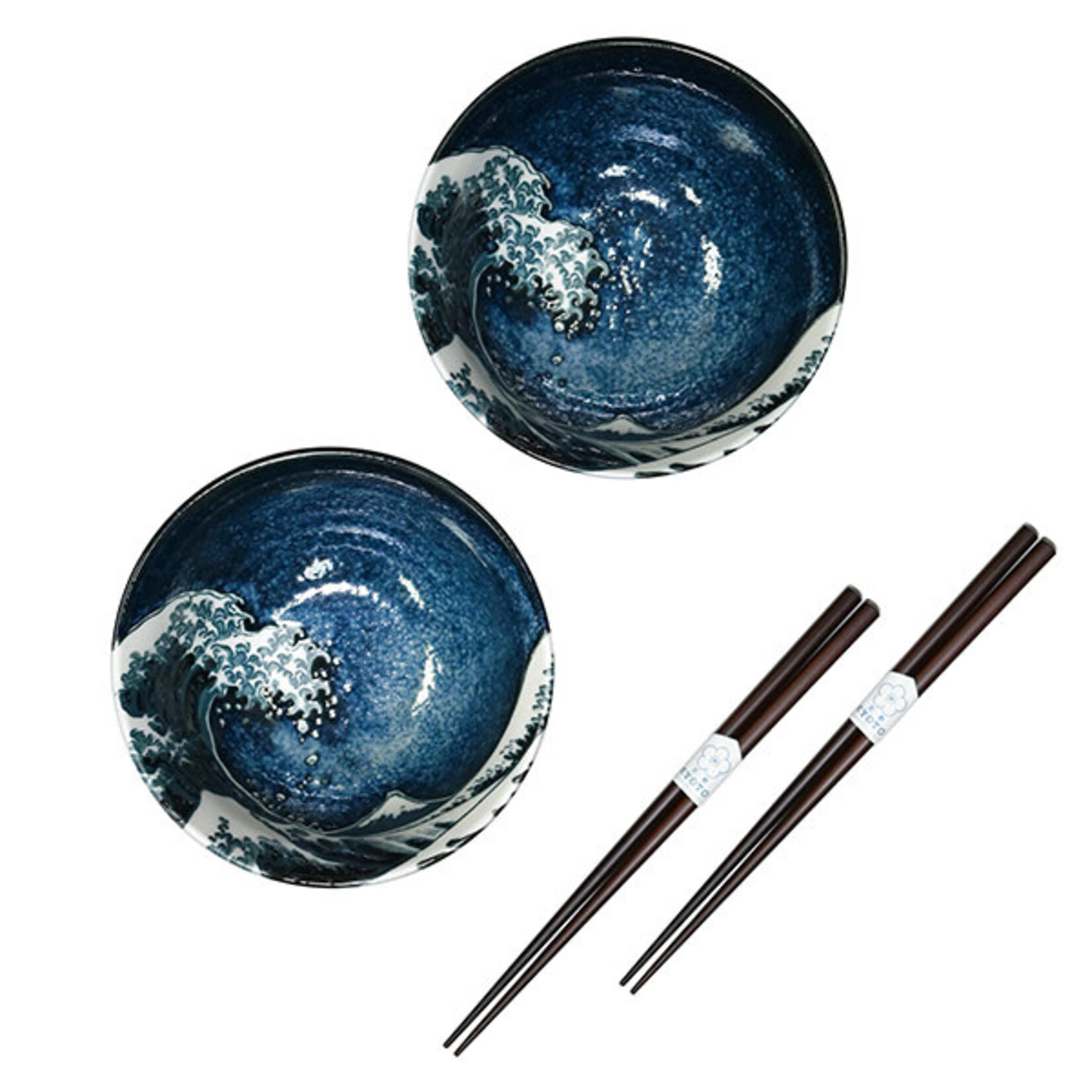 Bowl Set of 2 w/Chopsticks 20oz - Blue / Hokusai - YG56S-BWV