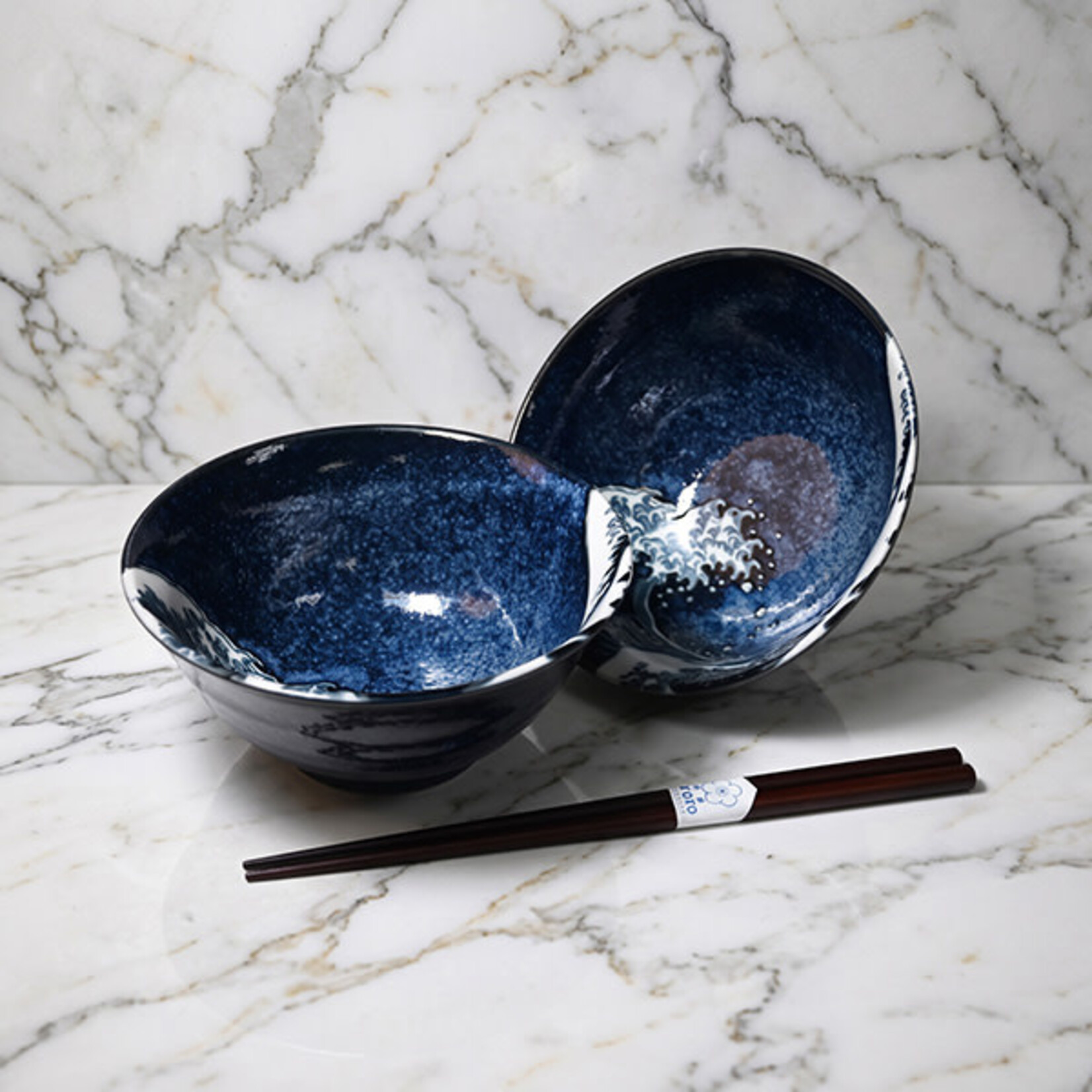 Bowl Set of 2 w/Chopsticks 20oz - Blue / Hokusai - YG56S-BWV