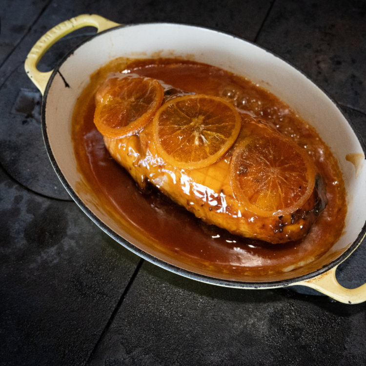 Stuffed chicken, orange sauce