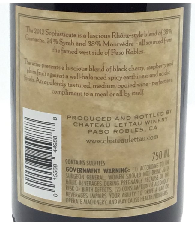 Château Lettau “Sophisticate” 2012 Paso Robles