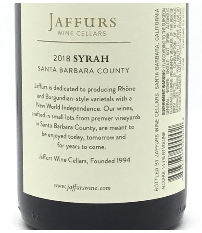 Jaffurs Syrah 2018 Santa Barbara