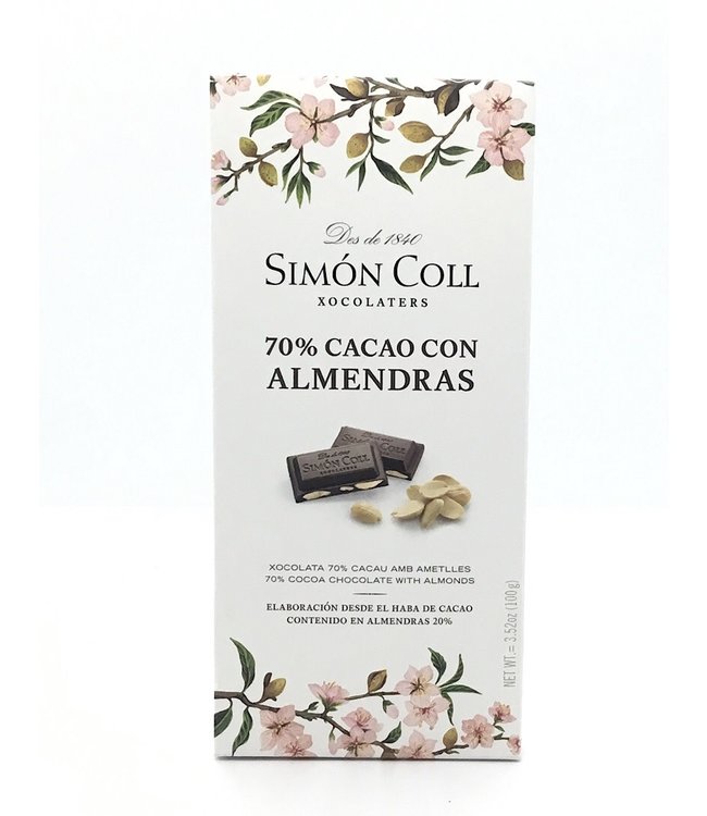 Simon Coll 70% Dark Chocolate Almond  Bar 2.99 oz  Spain
