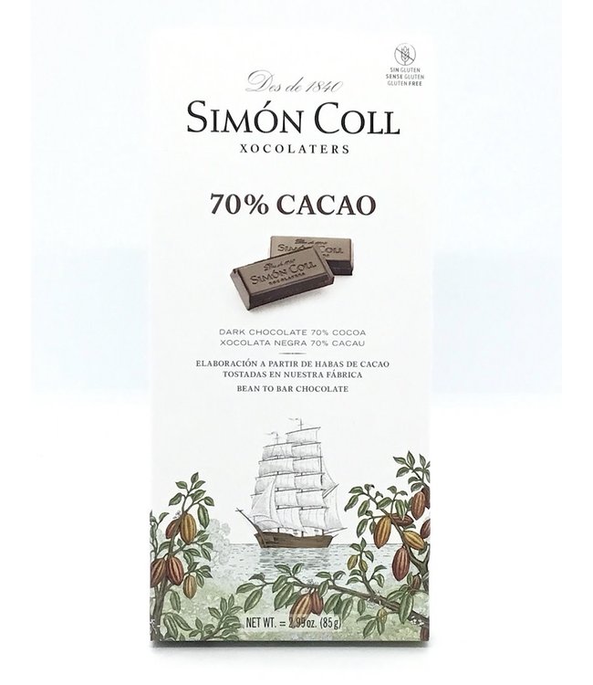 Simon Coll 70% Dark Chocolate Bar 2.99 oz  Spain