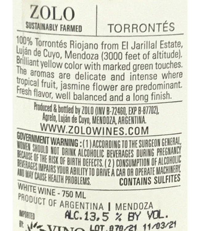 Zolo Torrontés Riojano 2020 Mendoza -  Argentina