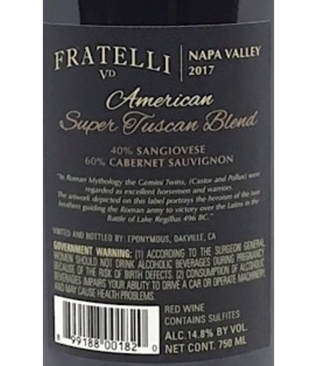 Fratelli American Super Tuscan Blend 2017 Napa