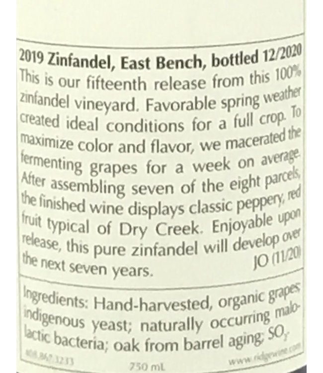 Ridge Zinfandel "East Bench" Dry Creek 2019