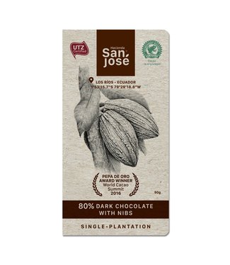 Hacienda San Jose 80% Dark Chocolate Nibs Bar 1.7oz Ecuador Hacienda San Jose 80% Dark Chocolate Nibs Bar 1.7oz Ecuador