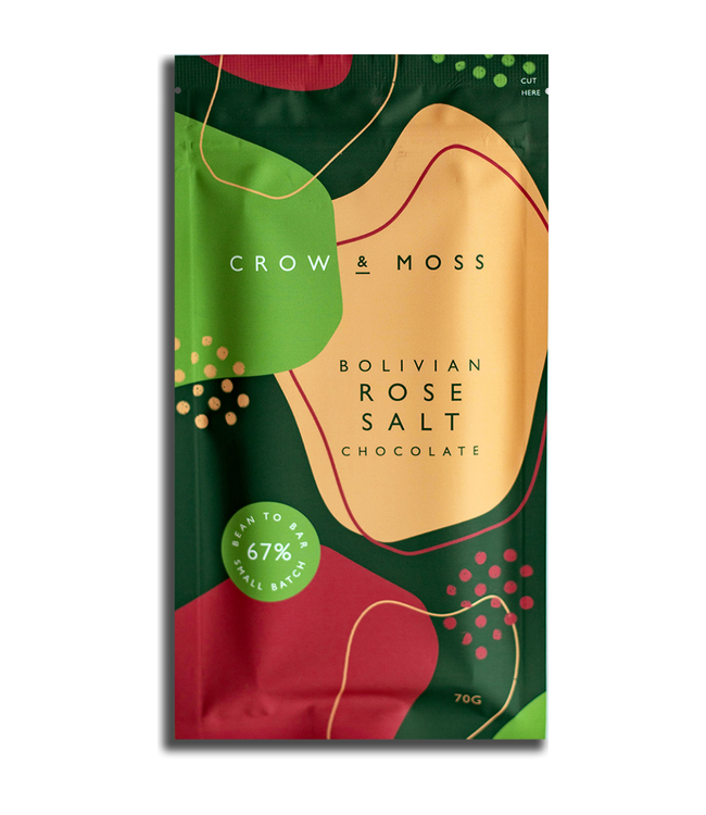 Crow & Moss Bolivian Rose Salt Chocolate Bar 70g