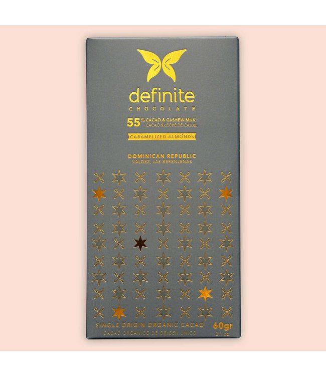 Definite Chocolate Bar 55% Milk Caramelized Almond 2.1 oz Dominican Republic