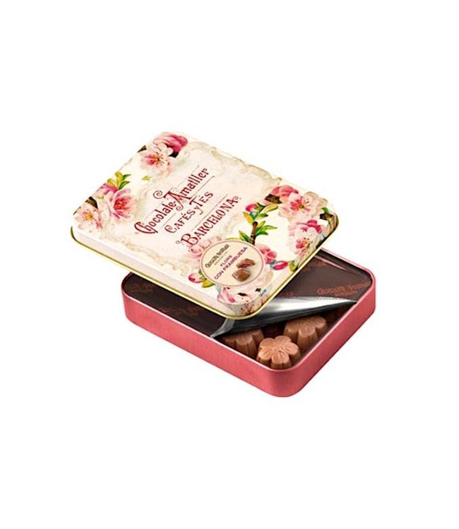 Simon Coll Amatller Milk Chocolate with Raspberry Flowers "Frambuesa" Tin  2.53oz Barcelona - Spain
