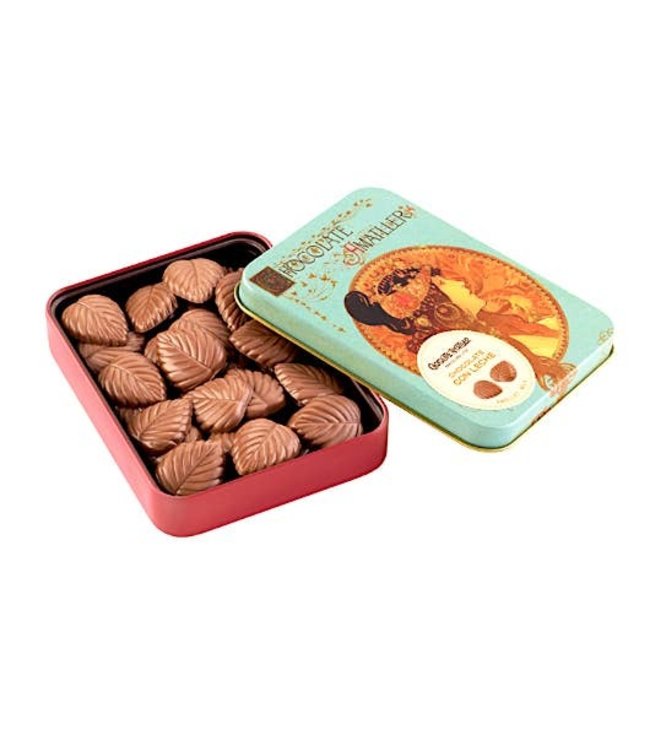 Simon Coll Amatller Chocolate Leafs "Con Leche" Tin  2.53oz Barcelona - Spain