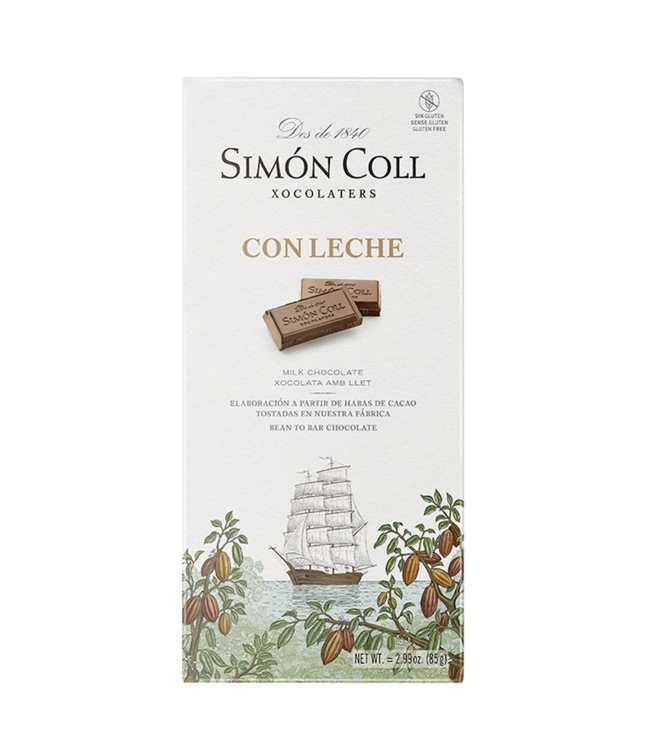Simon Coll Con Leche Chocolate  Bar 2.99 oz  Spain