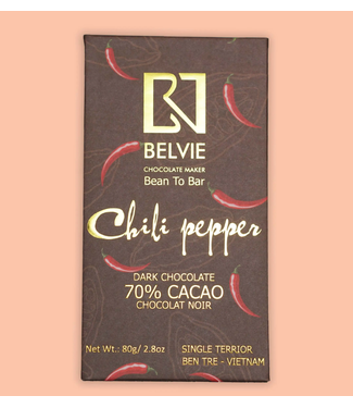 Belvie 70% Dark Chocolate "Chili Pepper" Bar 2.8oz   Saigon - Vietnam